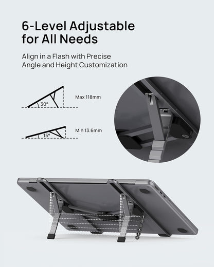 SODI [Innovative Compact] Foldable Laptop Stand for Desk, Lightweight Portable Laptop Stand for Business Trip, Library, Cafe, 6 Level Height Ergonomic Aluminum Computer Stand for MacBook 10-16"