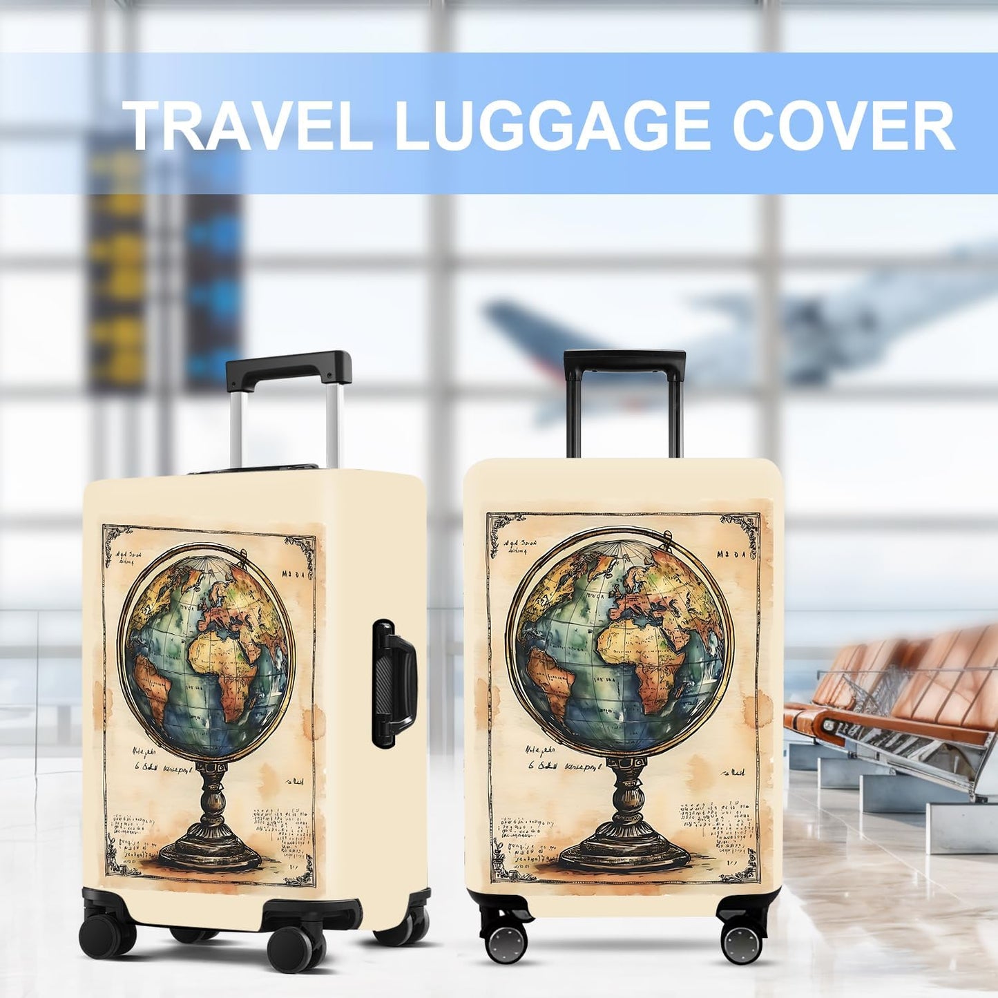 Luggage Cover Washable Suitcase Protector Anti-scratch Suitcase cover Fits 20-34 Inch Luggage (Globe, M(24-26inch suitcase))
