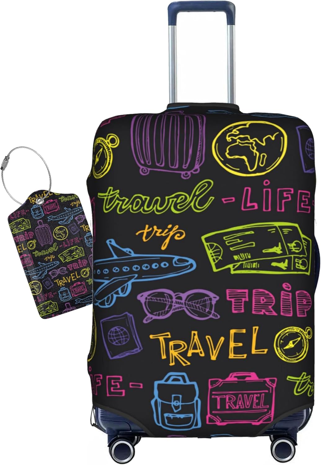 Trip Colored Graffiti Travel-Life Style Luggage Cover Washable Suitcase Protector, Luggage Tag Travel Birthday Gifts For Men Women (L 26-28 Inch Luggage)