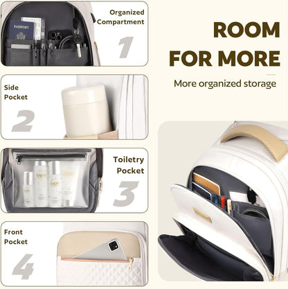 Small Rolling Backpack, Underseat Carry On Luggage With Wheels For Adults, 15.6 Inch Wheeled Backpack for Women, Travel Roller Bag, Beige