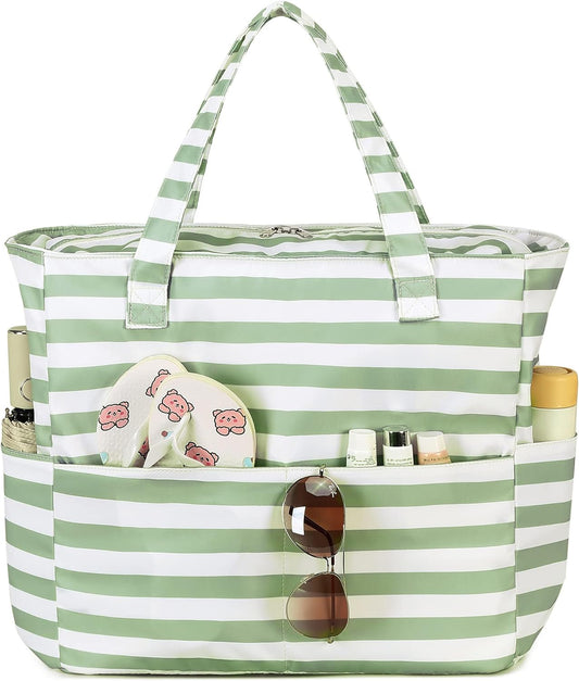 LEDAOU Beach Bag Waterproof Sandproof Women Tote Bag Pool Bag with Zipper for Gym Grocery Travel with Wet Pocket