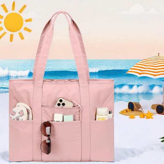 LEDAOU Beach Bags for Women, Beach Bags Waterproof Sandproof, Packable Beach Tote Bag with Zipper Travel Sports