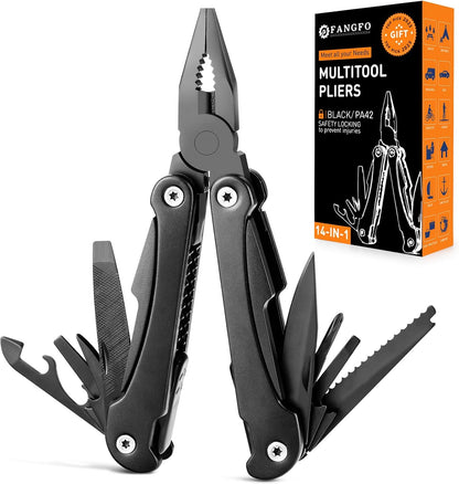 14 IN 1 Multitool Pliers with Pocket Clip, Portable Multi Tool, Pocket Knife Camping Multitool, Needle Nose Pliers with Replaceable Wire Cutters, Screwdrivers, Saw - Gifts for Men, Dad, Husband