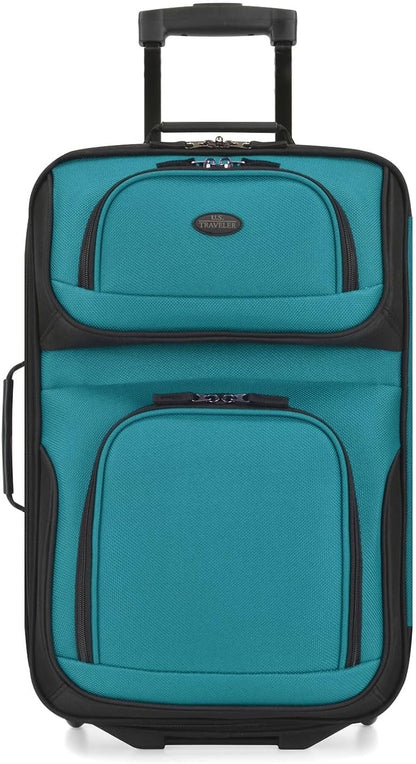 U.S. Traveler Lightweight Rolling 20" Carry On Luggage Softside Suitcase, Teal, 2 Wheel Single
