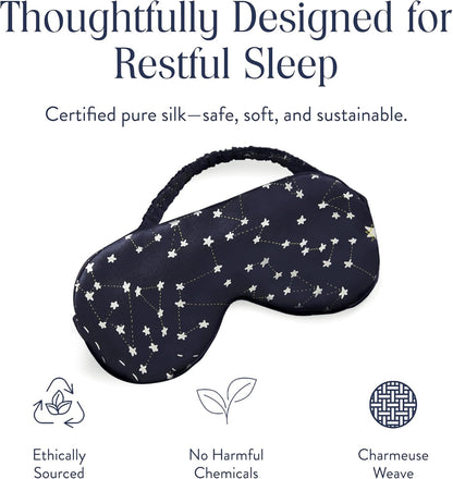 Brooklinen Silk Eye Mask for Sleeping – Celestial Blue, 100% Mulberry Silk Sleep Mask with Soft Elastic Strap, Machine Washable, Breathable & Cool-to-The-Touch – Ideal for Sleeping & Traveling