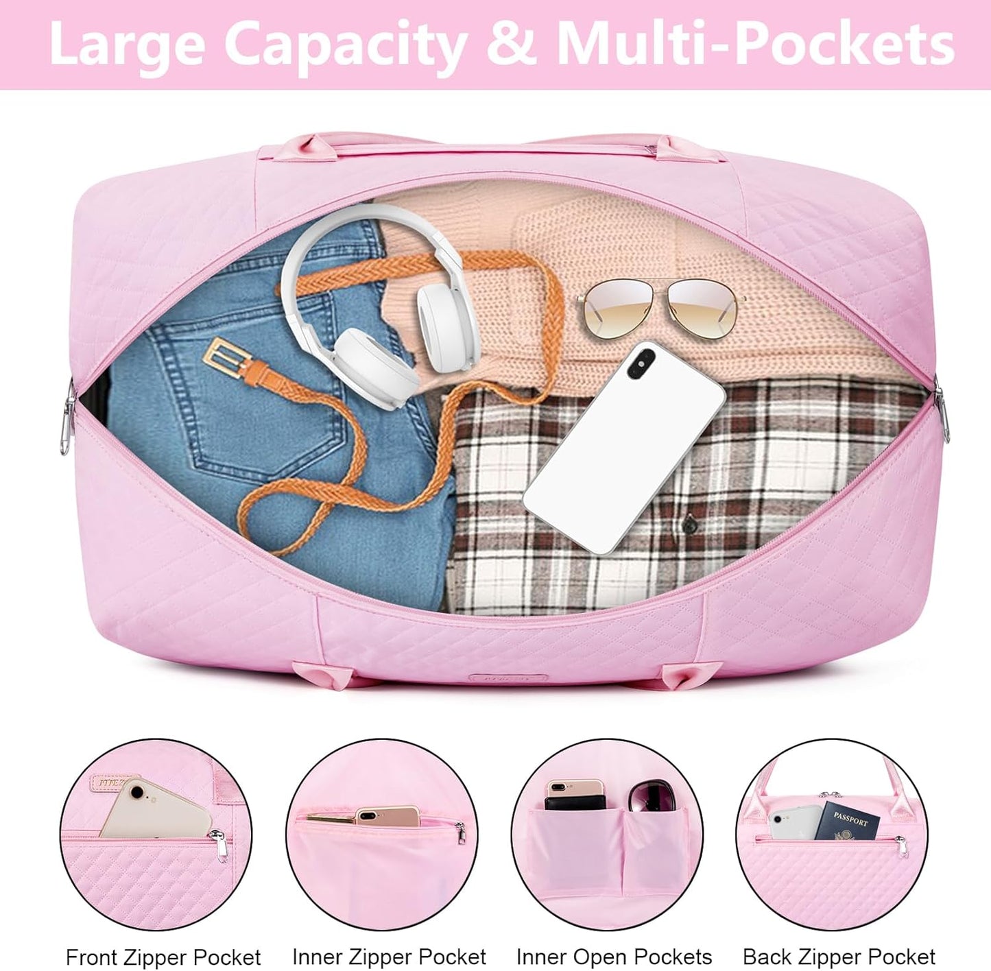 Weekender Bag for Women, Travel Duffel Bag Carry On Overnight Bag with Shoe Compartment Large Nylon Travel Weekend Tote Bag