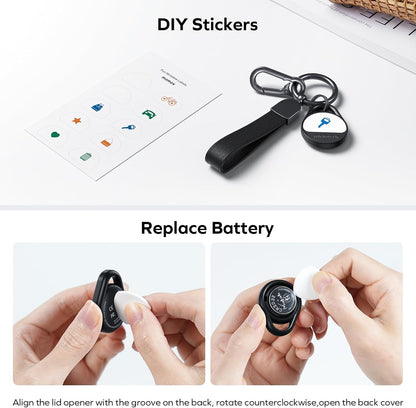 Momax Key Finder Tracker Tag - [Apple MFi Certified] Smart Bluetooth Tracking Device with Find My (iOS Only), Replaceable Battery, DIY Stickers, for Wallets, Luggage, Suitcases, Backpacks, 4 Pack