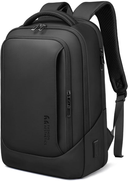 hk Laptop Backpack for Men with USB Charging Port Water-Resistant for 15.6 Inch Computer Bag Durable High-Tech Daypack Casual Backpack for Business Work College Weekender Travel-Black