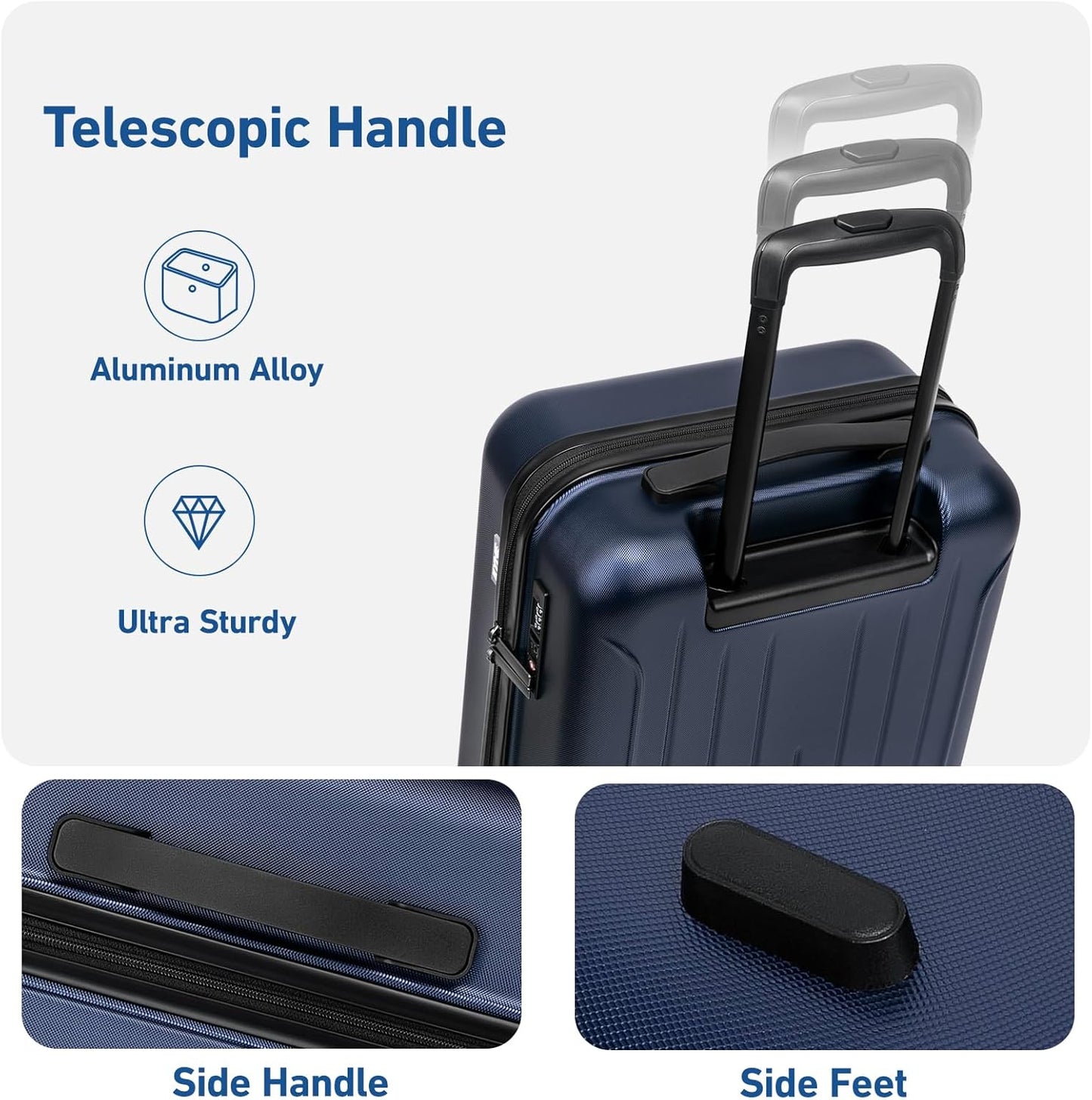 KYME Suitcase Hardshell With Double Spinner Wheels, PC+ABS TSA Lock Travel Luggage (Navy Blue, 2Pcs Set(20"/24"))