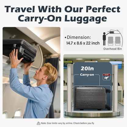 Coolife Luggage PC+ABS Hardshell Suitcase with TSA Lock, Spinner Carry On Lightweight (navy, S(20in_carry on))