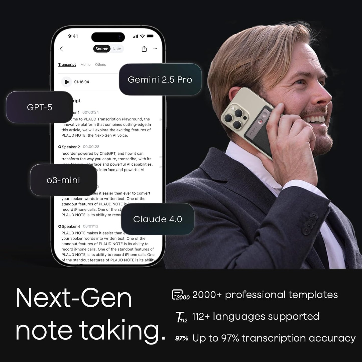 AI Voice Recorder, Note Voice Recorder w/Case, App Control, Transcribe & Summarize with AI Technology, Support 112 Languages, 64GB Memory, Audio Recorder for Lecture, Meeting, Call, Interview