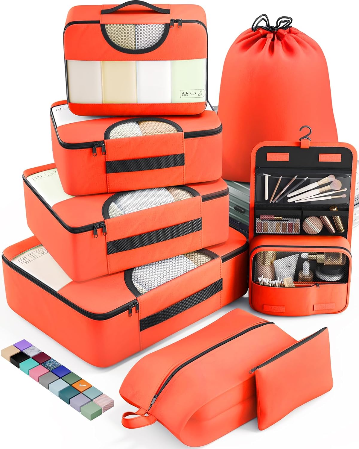 Veken 8 Set Packing Cubes for Travel Essentials, Suitcase Organizer Bags in 4 Sizes, Carry-On Luggage Accessories with Large Laundry & Hanging Toiletry Bag, Must-Have for Airplane, Road Trip & Camping