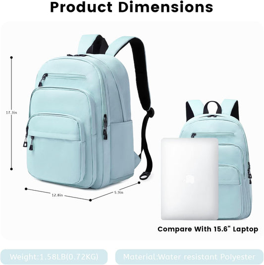 Lanola Basic Multi-Pocket Multipurpose Backpack Classical Water Resistant Student Bookbag For School Business Travel or Casual Daypack Backpacks For Men Women - Blue