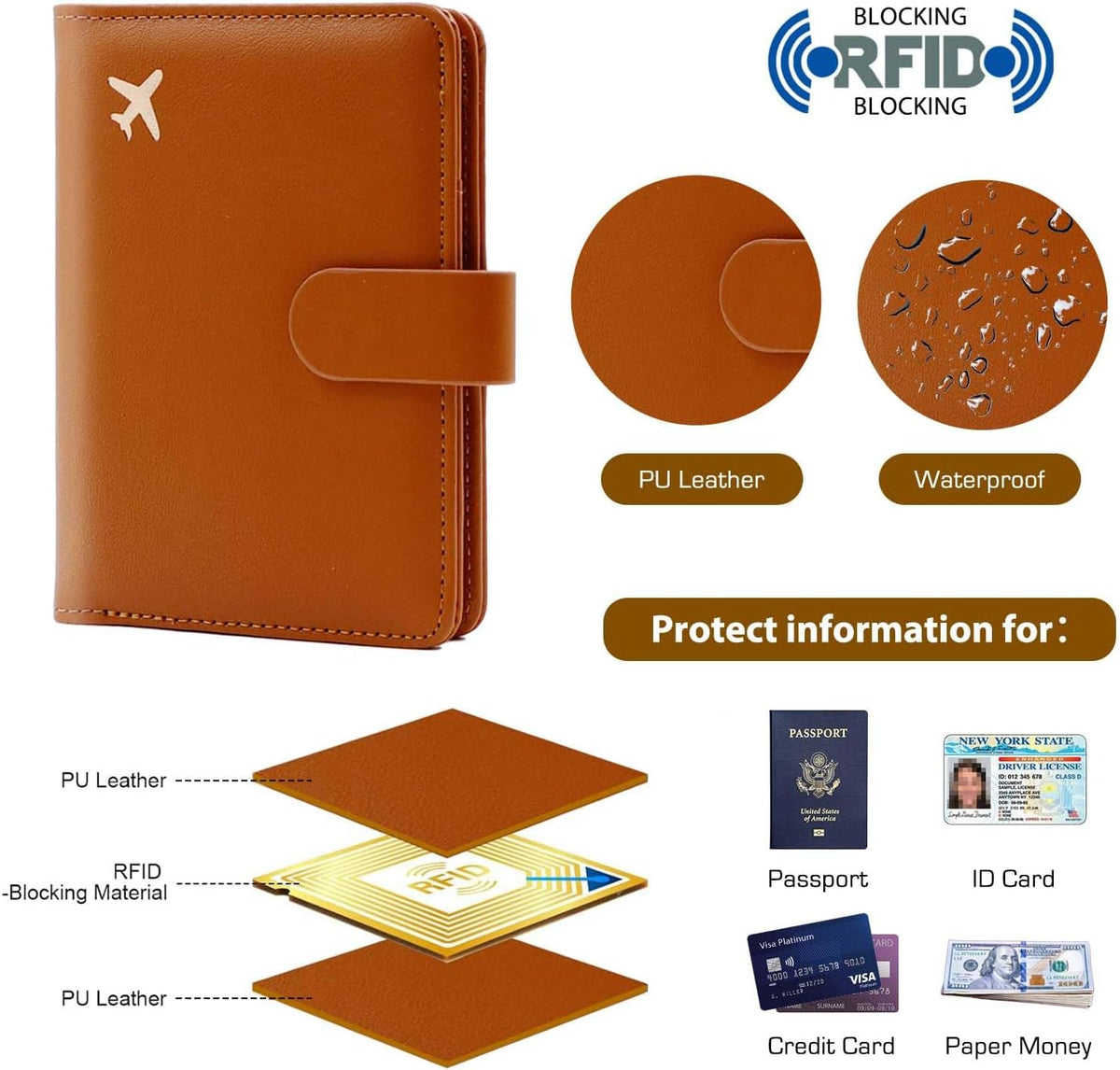 Melsbrinna Premium Leather Passport Holder Covers Case, Waterproof Rfid Blocking Travel Wallet Passport Holder with Pen Holder, Cute Passport Book for Women/Men