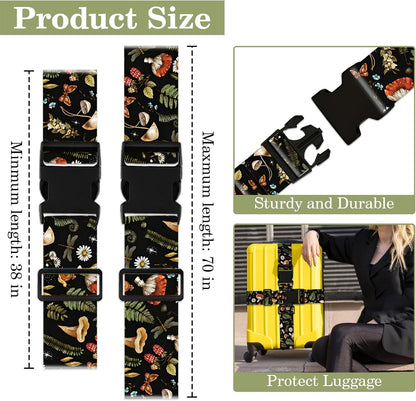 Mushroom Luggage Straps for Suitcases TSA Approved, Luggage Identifiers for Suitcase, Adjustable Suitcase Strap for Baggage Security with Cute Patten, Travel Necessary Accessories (2Pack)