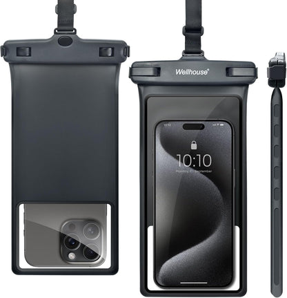 wellhouse Waterproof Phone Pouch, Waterproof Phone Case for iPhone 16 15 14 13 12 Pro Max XS Samsung, IPX8 3D Cellphone Dry Bag Beach Essentials (1 Pack - Black8.0, 8 inch)
