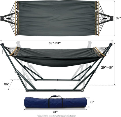 Tranquillo Universal Hammock with Stands Electro Static Coated Steel, Adjustable Foldable Hammock Stand with 2 Layered Polyester Net and Carry Bag for 2 Persons (Canvas - Grey)