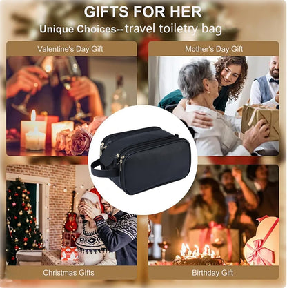 Travel Toiletry bag for men PU Triple-layer Double Zipper Toiletry Bags,Waterproof with Handle Mens Toiletry Bag Stowable Brushes, Toiletries Makeup for Business Trips Camping Bathroom Black