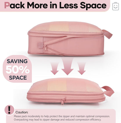 Veken 6/9/11 Set Compression Packing Cubes for Travel Essentials,Compressible Expandable Large Luggage Suitcase Organizer Bags for Clothing,Durable Space Saver Storage Bags(Pink)