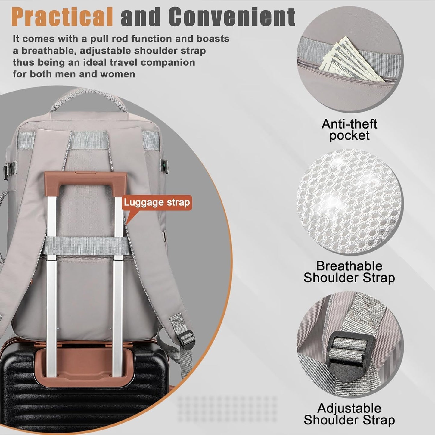 50L Travel Backpack with USB Charging Port, Water-Resistant Carry On Backpack for Men Women, Business Laptop Backpack for Trips & Commutes, Fits 18 Inch Laptop