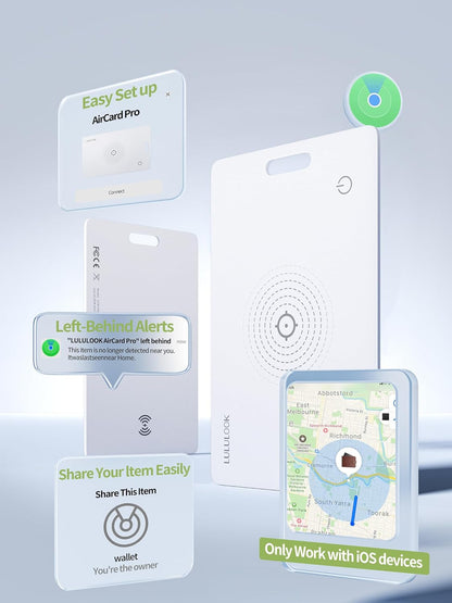 LULULOOK Wallet Tracker Card (iOS Only), Ultra Slim Airtag Wallet Works with Apple Find My, Wireless Rechargeable GPS Smartcard Tracker for Luggage, Tags, Passport, Purse, IP68 Waterproof, 1 Pack