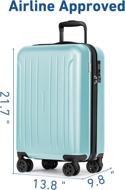 KYME Suitcase Hardshell With Double Spinner Wheels, PC+ABS TSA Lock Travel Luggage (Mint Green, 20" Carry On)
