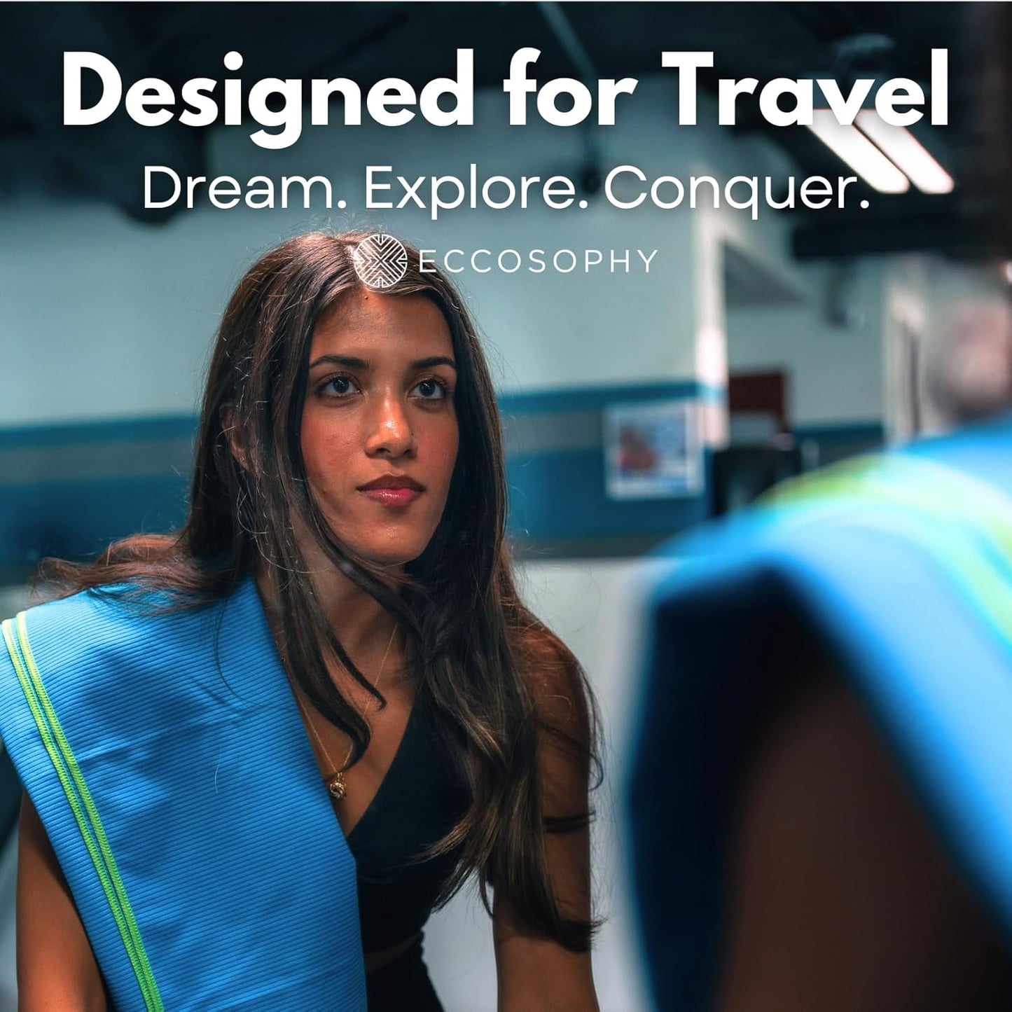 ECCOSOPHY Microfiber Beach Towel – Quick Dry Gym Towel, Highly Absorbent with Ribbed Texture, Lightweight – Ideal for Travel, Pool, Yoga, Fitness & Outdoor Adventures – 40x20 Azure