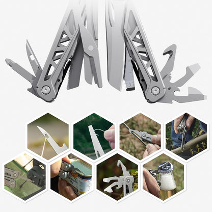 Multitool, 17-in-1 Stainless Steel Multi Tool Pliers with Self-Locking, Pocket Knife, Nylon Sheath, Professional (EDC) Multi-Tool for Survival, Camping and Hunting, Hiking, Simple Repair