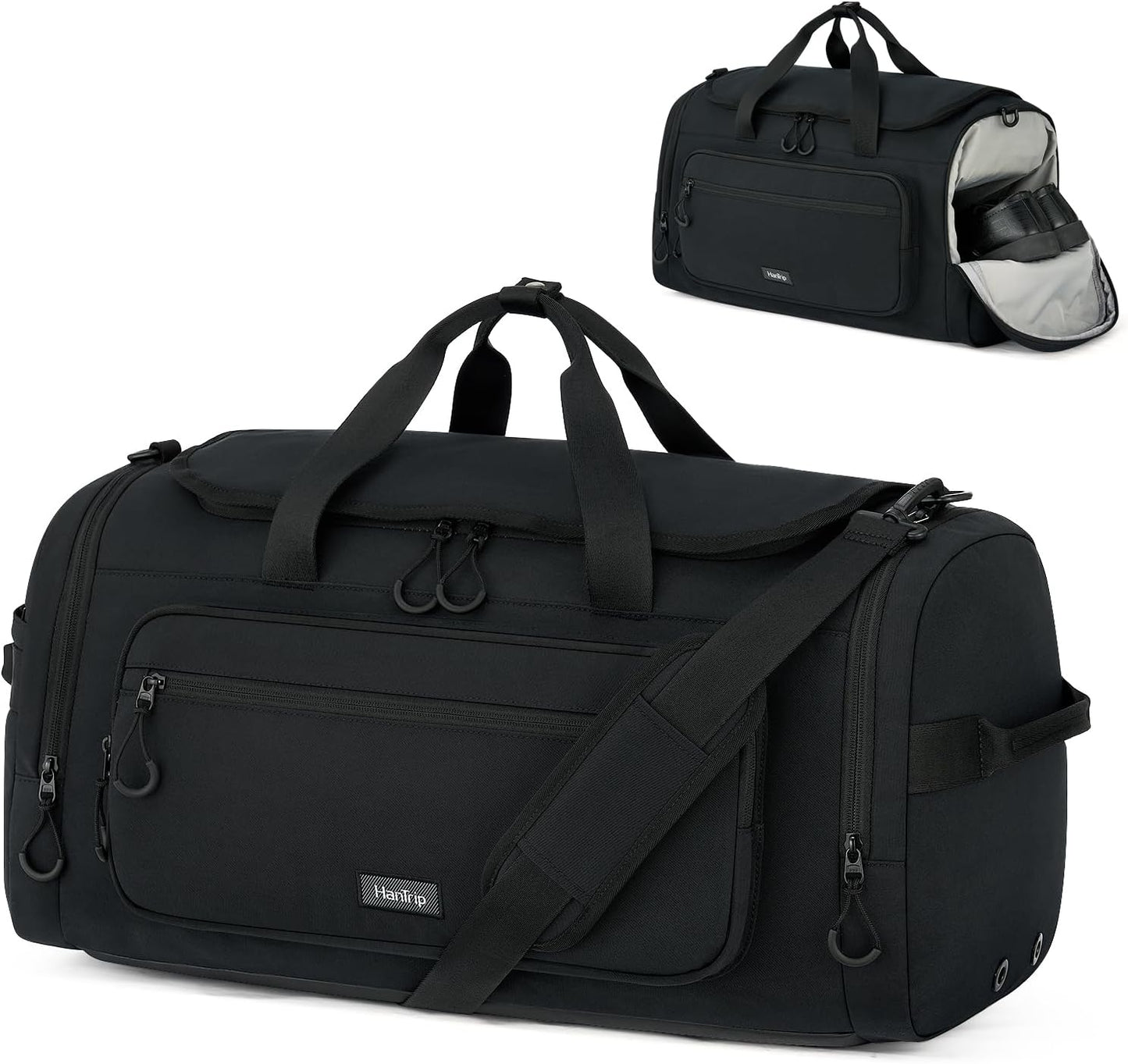 Large Travel Duffle Gym Bag with Shoe Compartment, Underseat Carry On Luggage Overnight Weekender Personal Item Workout Bags for Women Men (Black)