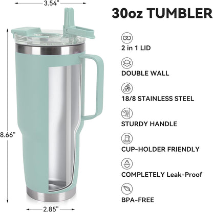 HASLE OUTFITTERS 30oz Tumbler Bulk with Handle, Insulated Travel Coffee Mug Set with Handle Leak-Proof Double Wall Stainless Steel Vacuum Tumblers Pack Metal Cup for Hot and Cold Drink