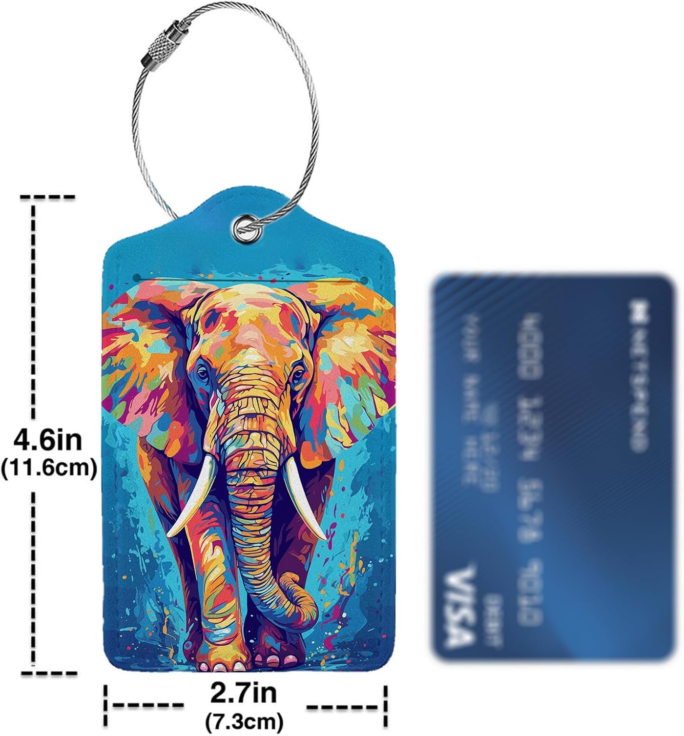 Colorful Elephant 2-Pack Luggage Tags for Suitcases,Leather Baggage Tag with Loop, Tags Private Name ID Labels for Women Girl Men Boys Travel Baggage Suitcase