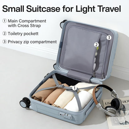 Hanke 14 Inch Underseat Carry On Luggage with Wheels Hard Shell Suitcases Carry On Bag Lightweight Small Mini Suitcase Travel Luggage for Travel（Gray）