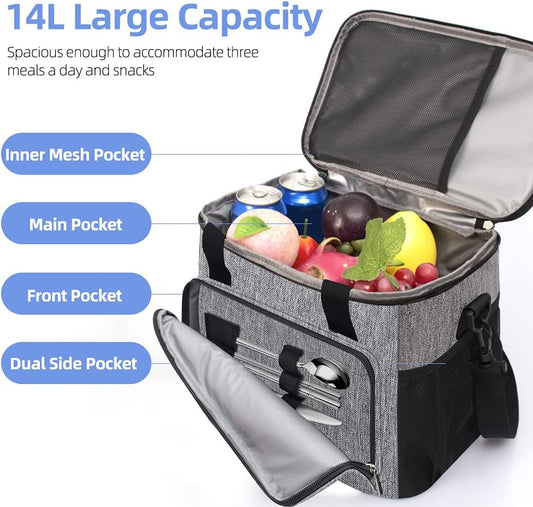 iknoe Thickened Lunch Bag - Soft Coolers Insulated, Leak Proof Tote with Zippered Top - Great for Work, Picnic, Beach - 18-Can Capacity, Grey