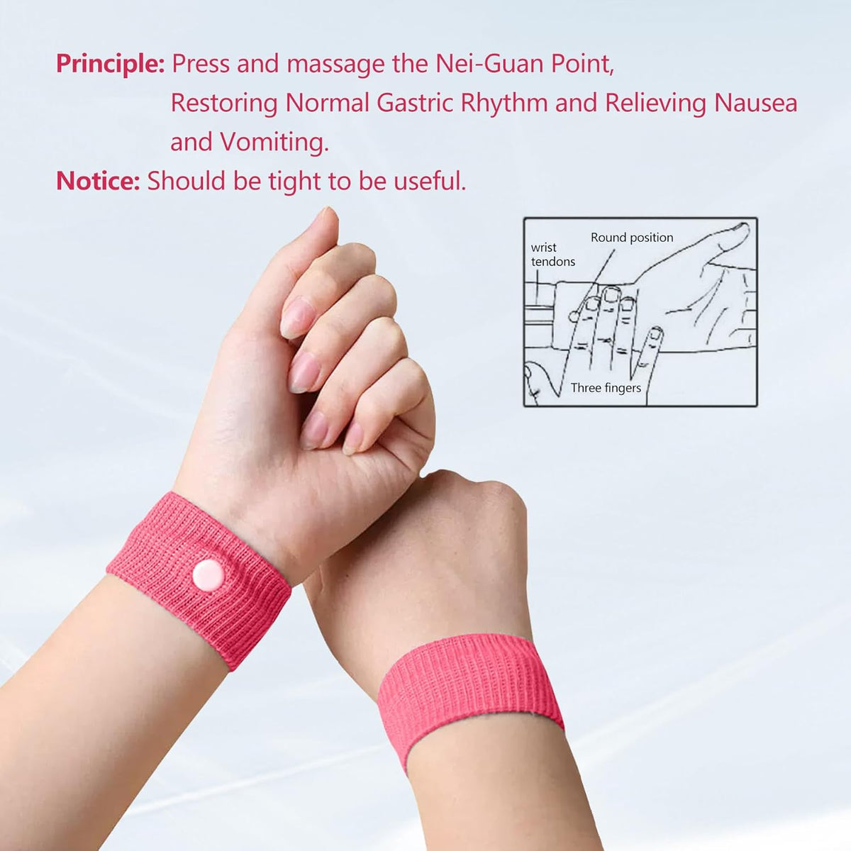 Motion Sickness Wristband, Anti-Nausea Acupressure Wrist Band for Nausea Relief, Dizziness and Vomiting from Car Sea Boat Flying Travel Sickness for Adults and Kids (Rose Red, Large, 2 Pairs)