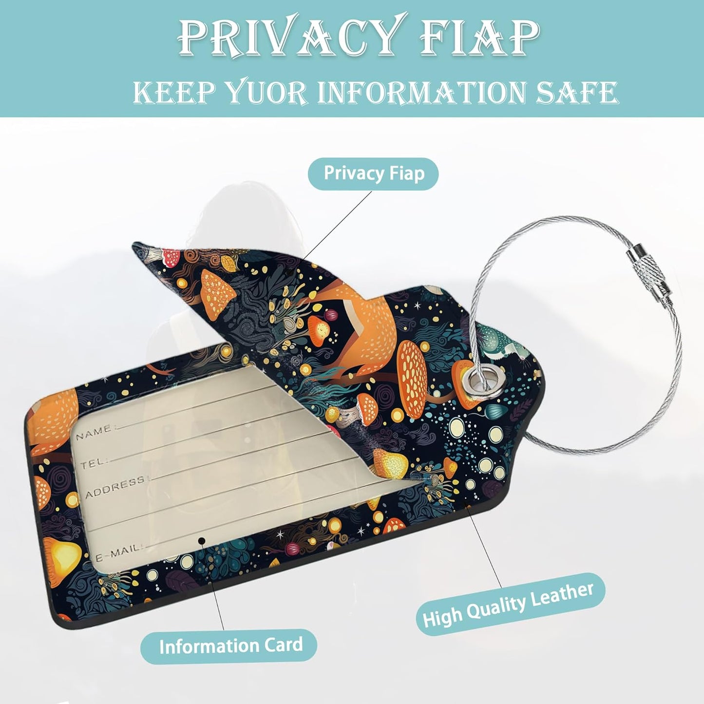 2 Pack Mushrooms Luggage Tag for Suitcases Deer Forest Animal PU Leather Bag Travel Suitcase ID Identifier Baggage Tags for Women Men Travel