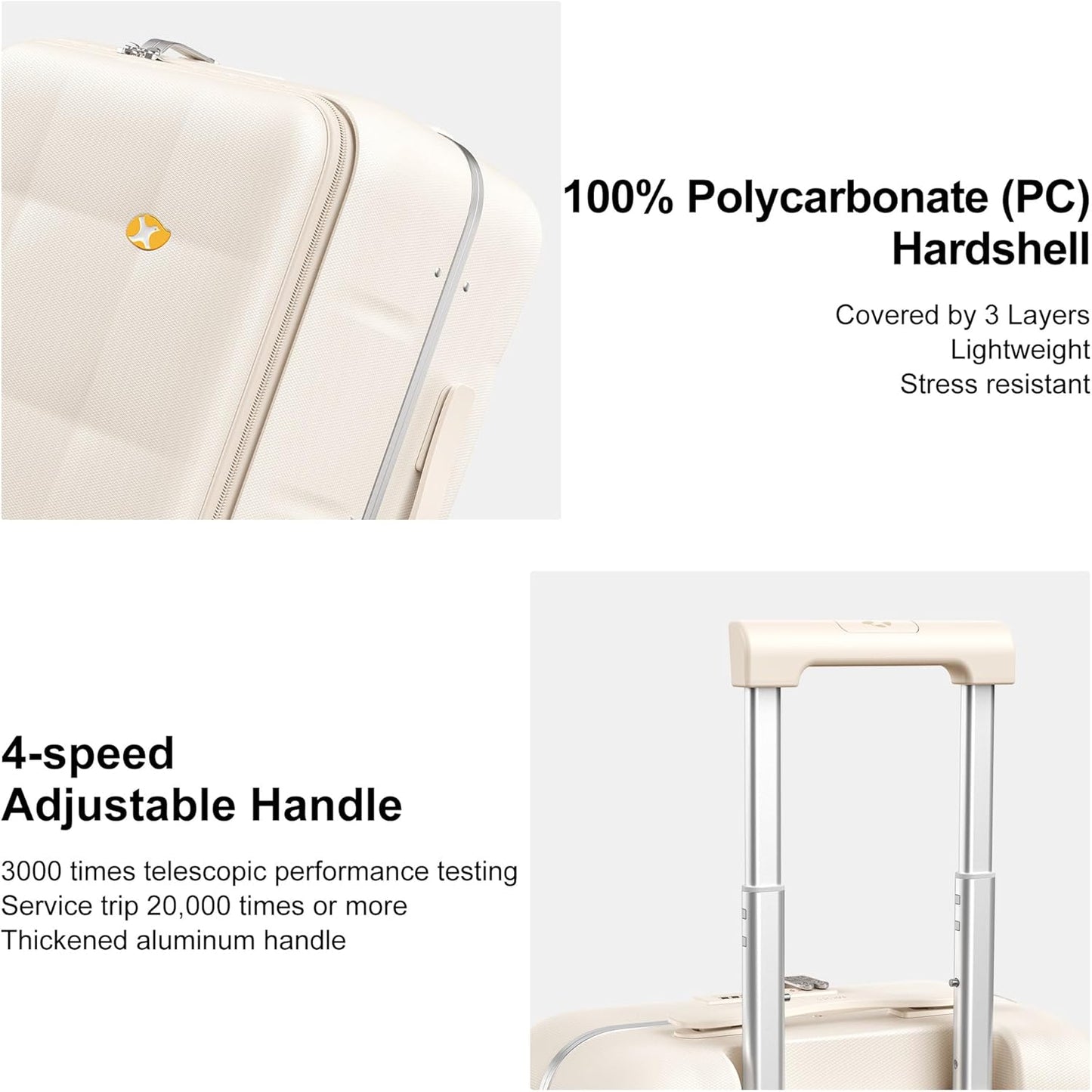 MGB 20 Inch Top Open Carry On Luggage 22x14x9 Airline Approved, Aluminum Frame Hard Shell Carry On Suitcase with Spinner Wheels,Travel Small Luggage for Women Men Gifts (Cream)