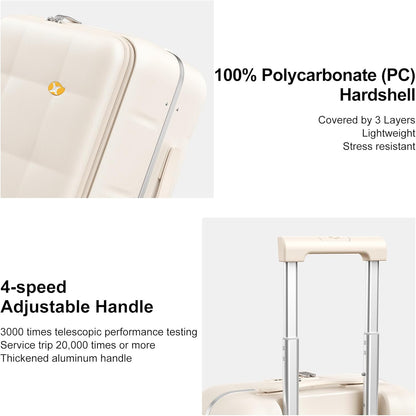 MGB 20 Inch Top Open Carry On Luggage 22x14x9 Airline Approved, Aluminum Frame Hard Shell Carry On Suitcase with Spinner Wheels,Travel Small Luggage for Women Men Gifts (Cream)