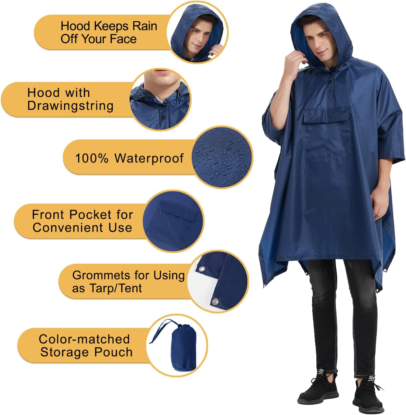 salamra Hooded Rain Poncho Waterproof Raincoat Jacket for Men/Women/Adults with Pocket