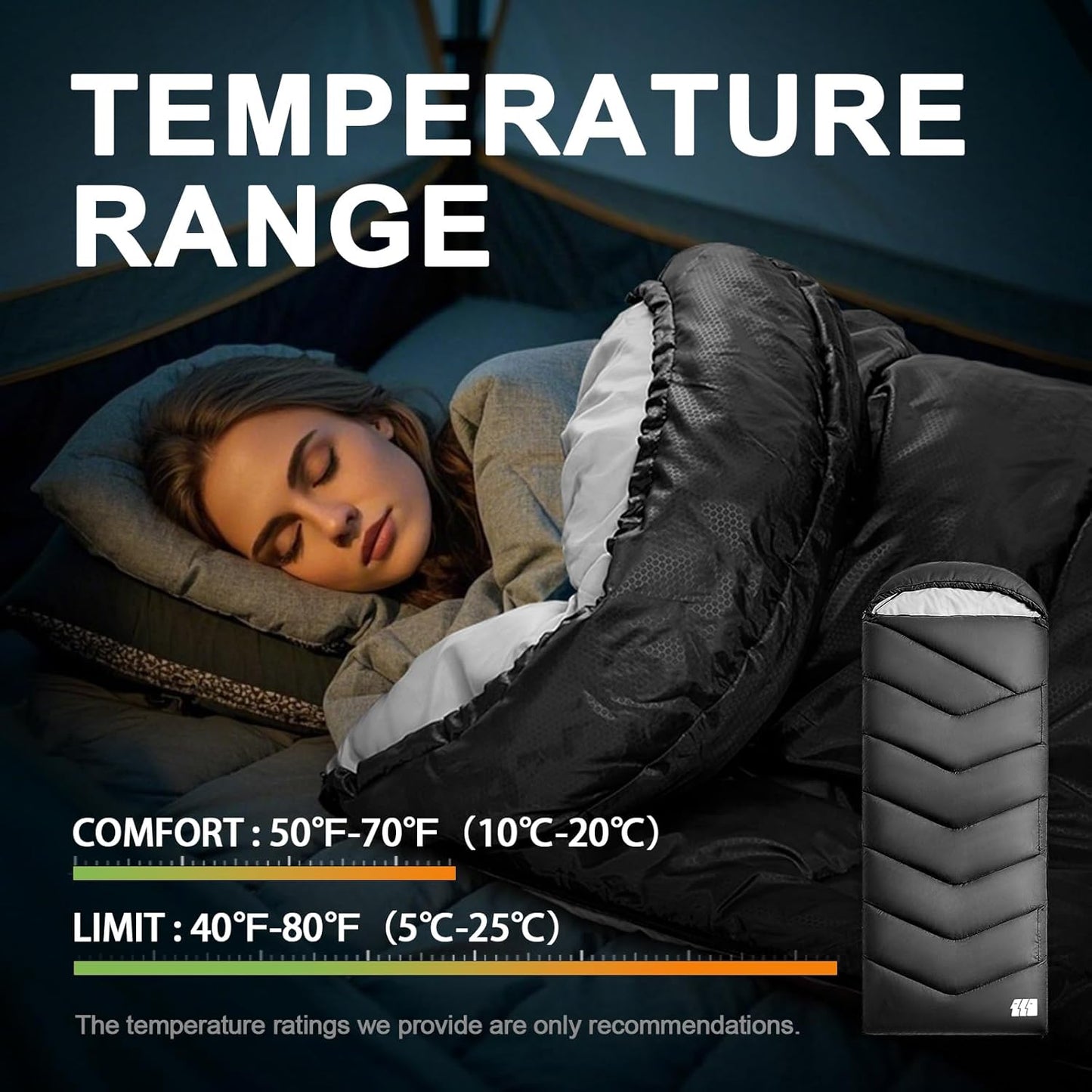 Sleeping Bags for Adults Cold Weather,Portable, Waterproof,Lightweight Camping Sleeping Bag for Tall Girls Boys with Compression Sack for Warm Camping, Hiking, Outdoor & Indoor