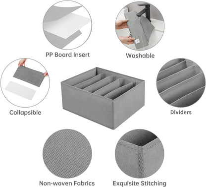 Jeans Drawer Organizers for Clothing, 5 Compartment Wardrobe Storage Box, Washable Clothes Organizer for Folded Clothes, Jeans, Pants, Leggings, t-shirts(Grey)