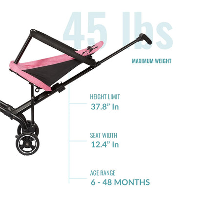 Dream On Me Lightweight and Compact Coast Rider Stroller with One Hand Easy Fold, Adjustable Handles and Soft Ride Wheels, Pink, 365-PINK