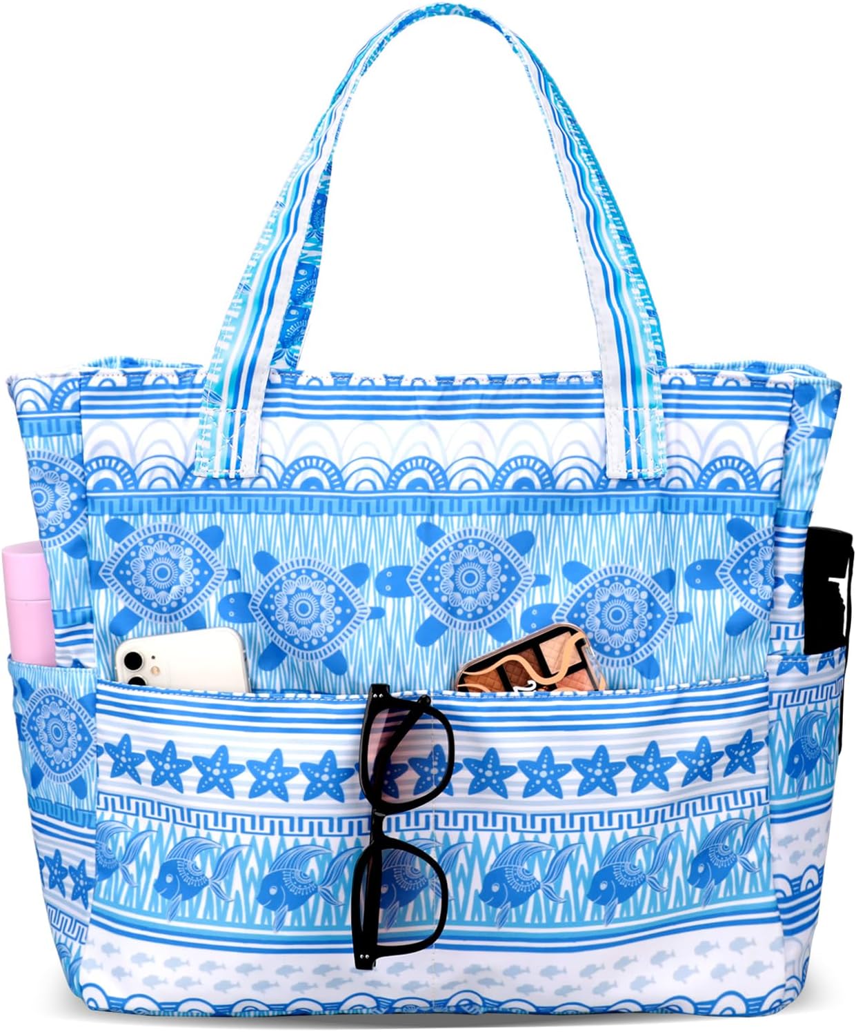 LEDAOU Beach Bag Waterproof Sandproof Women Tote Bag Pool Bag with Zipper for Gym Grocery Travel with Wet Pocket