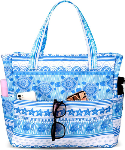 LEDAOU Beach Bag Waterproof Sandproof Women Tote Bag Pool Bag with Zipper for Gym Grocery Travel with Wet Pocket