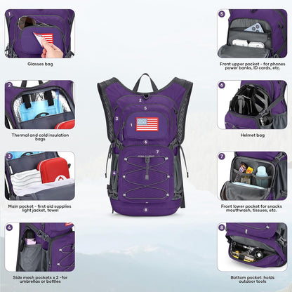 Maelstrom Hydration Hiking Backpack with 2L/3L Water Bladder, High Flow Bite Valve Camping Daypack Lightweight