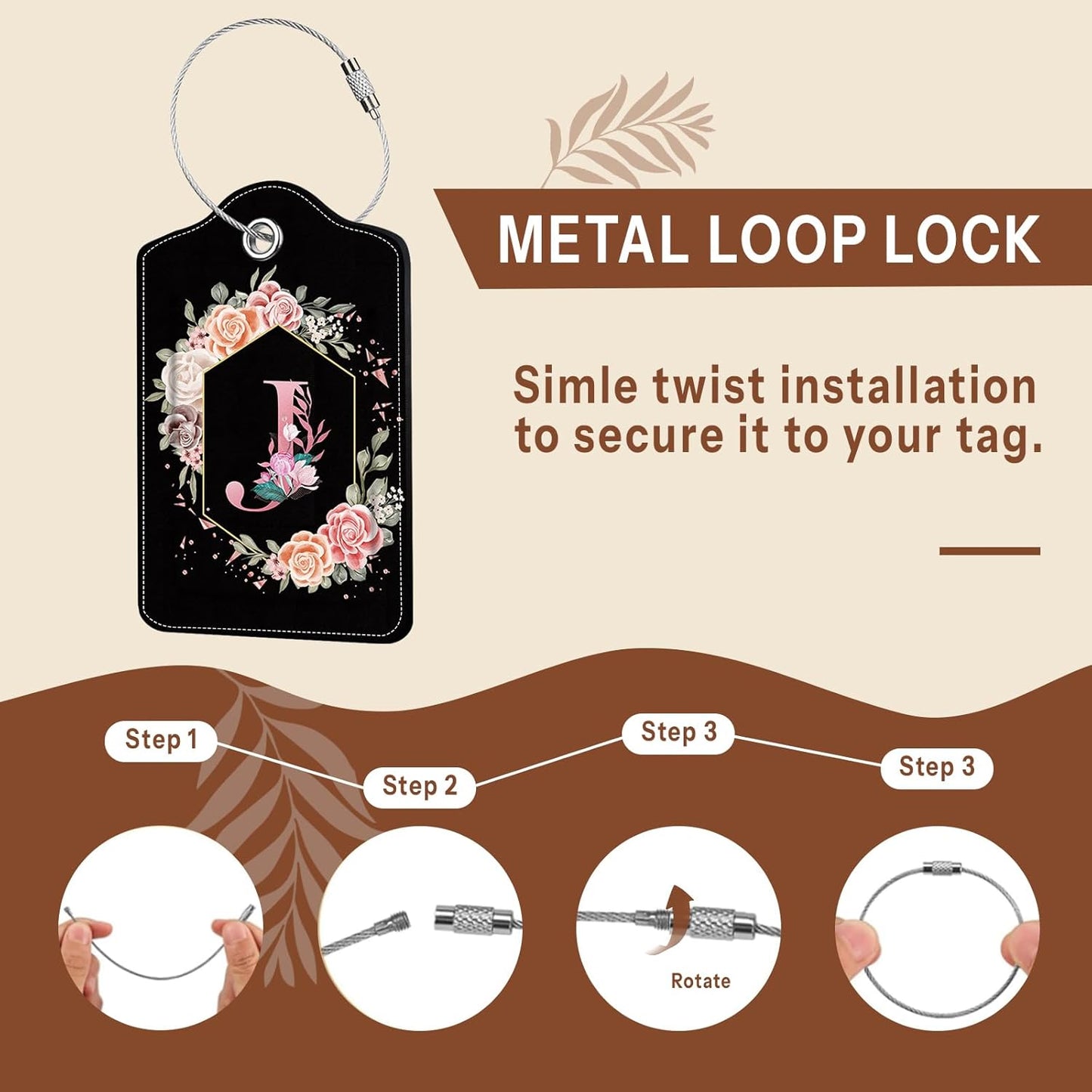 2Pcs Letter J Luggage Tag for Women, Pink Leather Luggage Tags for Suitcases Waterproof, Name ID Labels with Privacy Cover Suitcases Bag Baggage Tags for Travel, Travel Accessory Luggage Tag