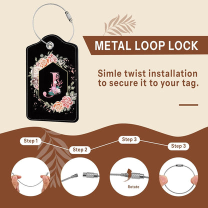 2Pcs Letter J Luggage Tag for Women, Pink Leather Luggage Tags for Suitcases Waterproof, Name ID Labels with Privacy Cover Suitcases Bag Baggage Tags for Travel, Travel Accessory Luggage Tag