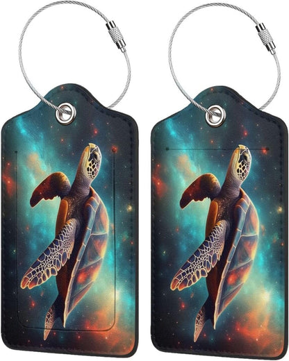 Sea Turtle Leather Luggage Tag with Stainless Steel Ring, Fun Name Id Card Cover Travel Bag Tag Set, Suitable for Travel Bag Luggage Women Men 1 PCS