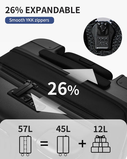 ECOHUB Hardside Expandable Carry On Luggage, 20" Rolling Luggage 22x14x9 Airline Approved with Spinner Wheels & TSA Lock, Lightweight Small Hardshell Travel Suitcase Valises, 20inch Carry-on Black