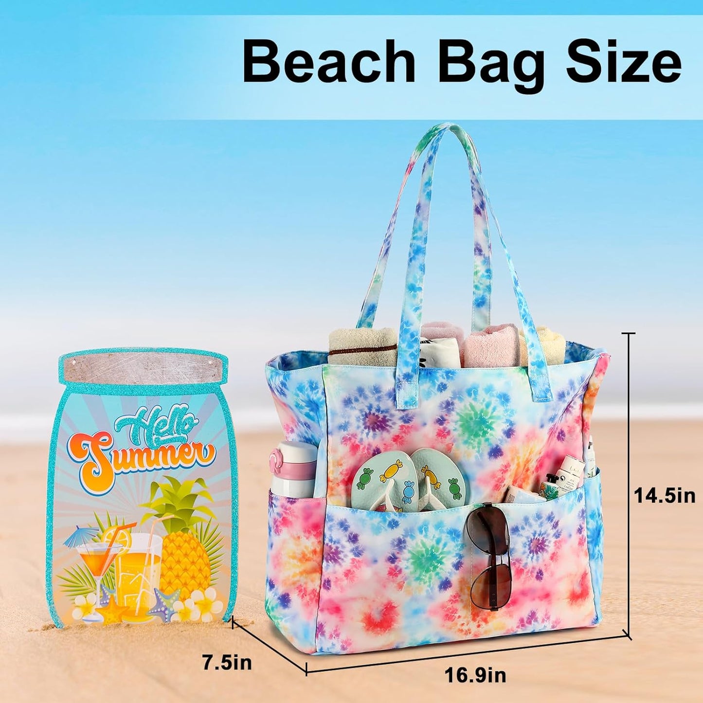 LEDAOU Beach Bag Waterproof Sandproof Women Tote Bag Pool Bag with Zipper for Gym Grocery Travel with Wet Pocket