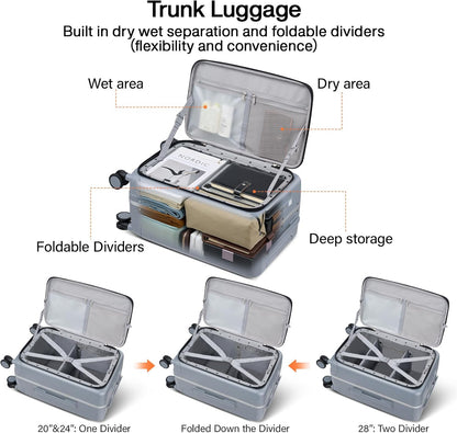 Hanke 24 Inch Luggage with Cup Holder and Charge,Top Opening Hard Shell Suitcases with Wheels and Dividers,Aluminum Frame Trunk Luggage Medium Checked Suitcase with Lock for Travel,Gray